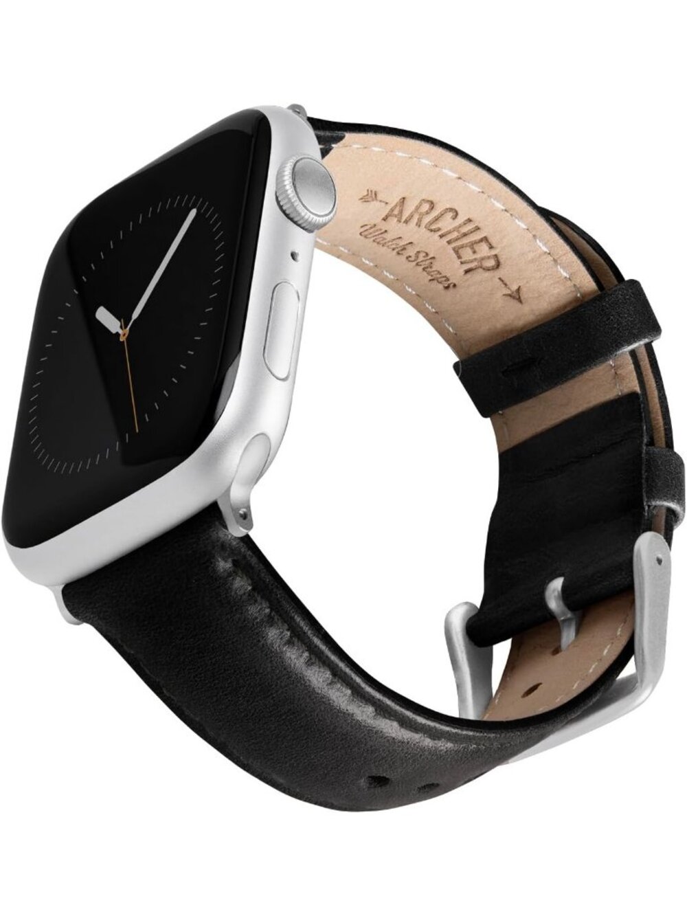Men's Black/Matched Thread, Matte Silver Hardware Leather Straps Apple Watch